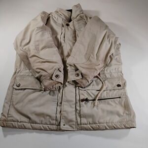London Fog Men's Large Beige/Green Heavy Utliity Parka Winter Jacket Blemishes